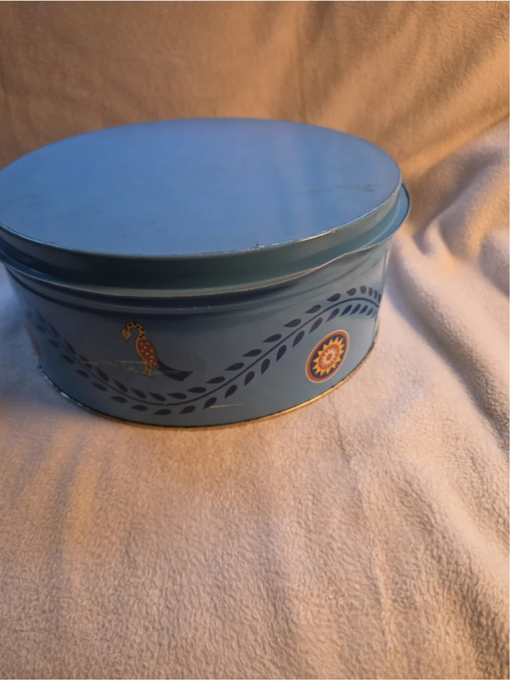 Vintage 1970s Pennsylvania Dutch Blue Metal Cookie Tin Tray Lid Folk Art Amish